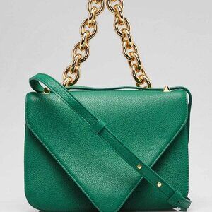 Bottega Veneta Jungle Green Leather Mount Chain Small Envelope Crossbody Bag